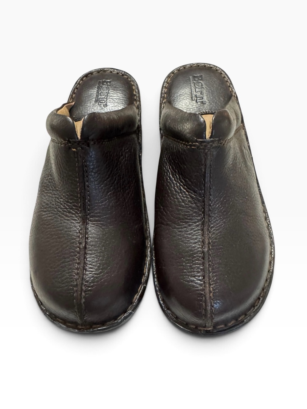 Born Womens Clogs Size 7 M EU 38 Brown Leather Slip On Mule Comfort Shoes Wedge